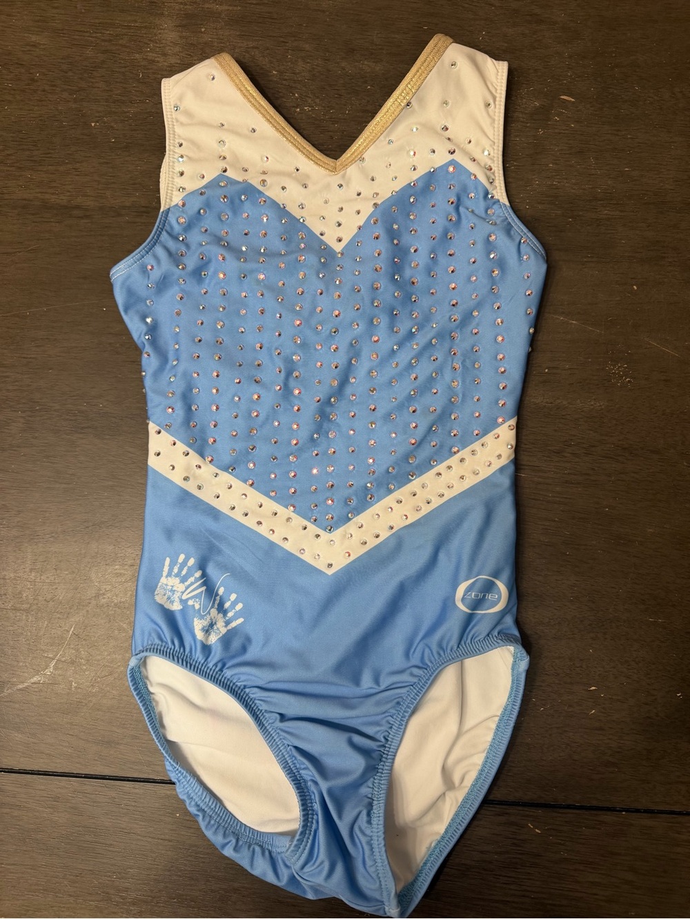 Light Blue and Cream Girls' Gem-Embellished Leotard